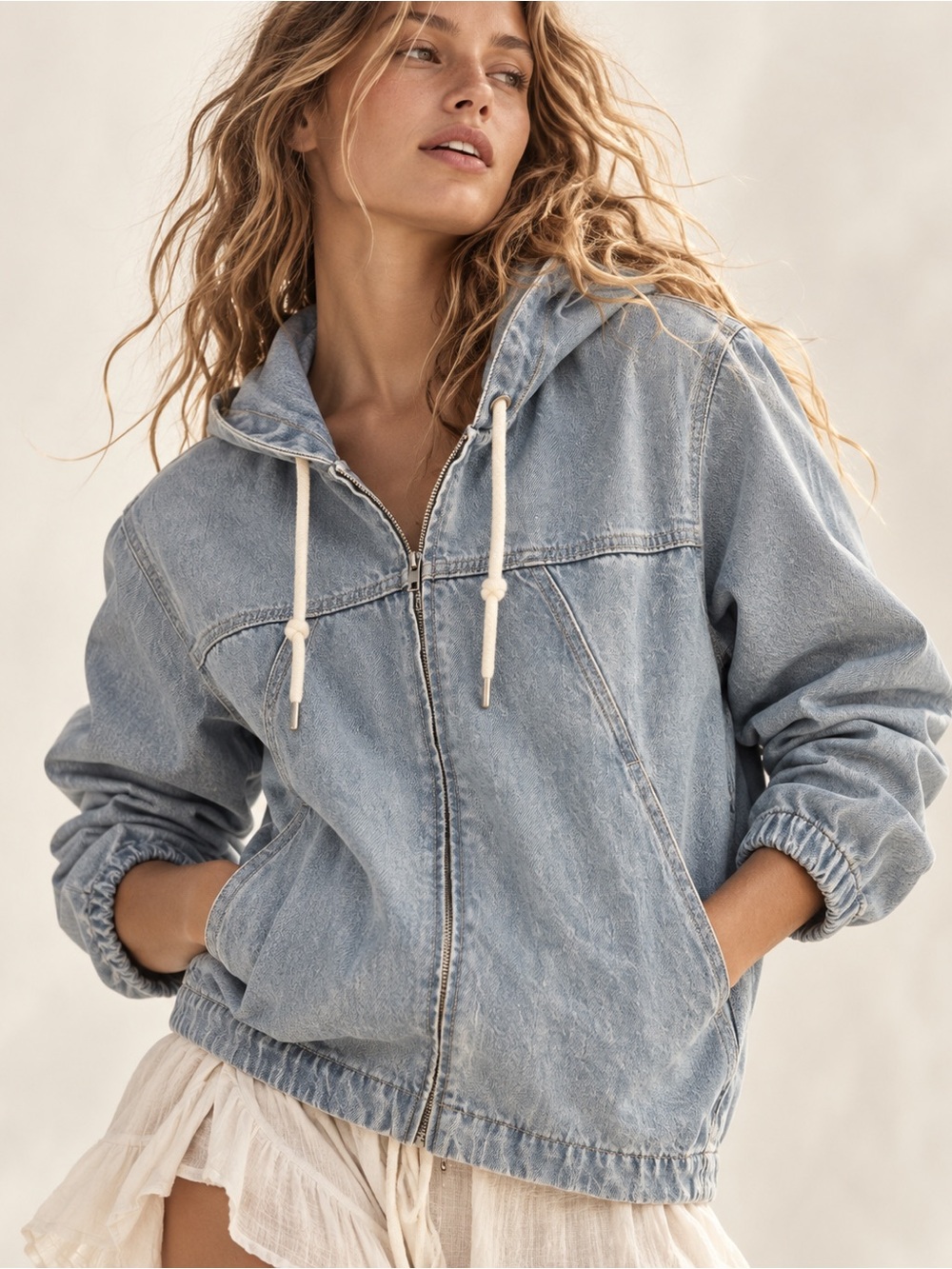 Twik Loose Fitted Denim Hooded Jacket
